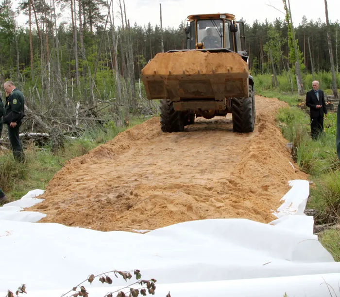 Строительство лесохозяйственных дорог с использованием геотекстиля оправданно и с экономической точки зрения. фото